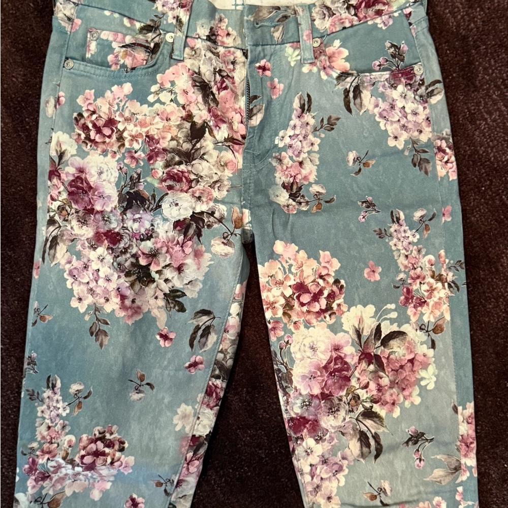 $198 7 FOR ALL MANKIND Cherry Blossom Floral Jeans Sz 27